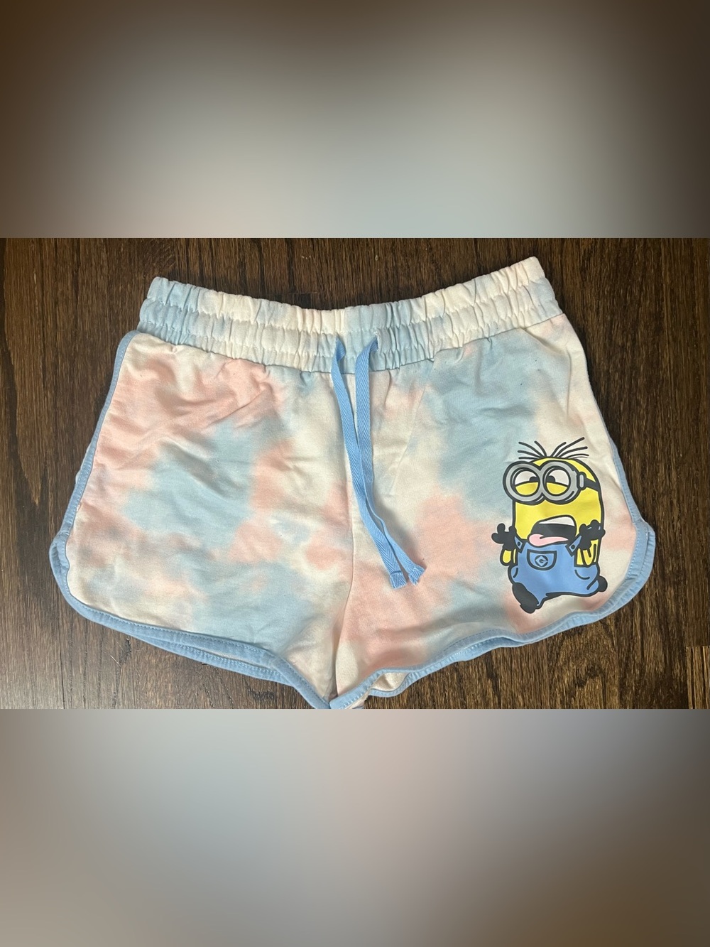 Girls' Tie-Dye Pink & Light Blue Shorts with Minion Graphic